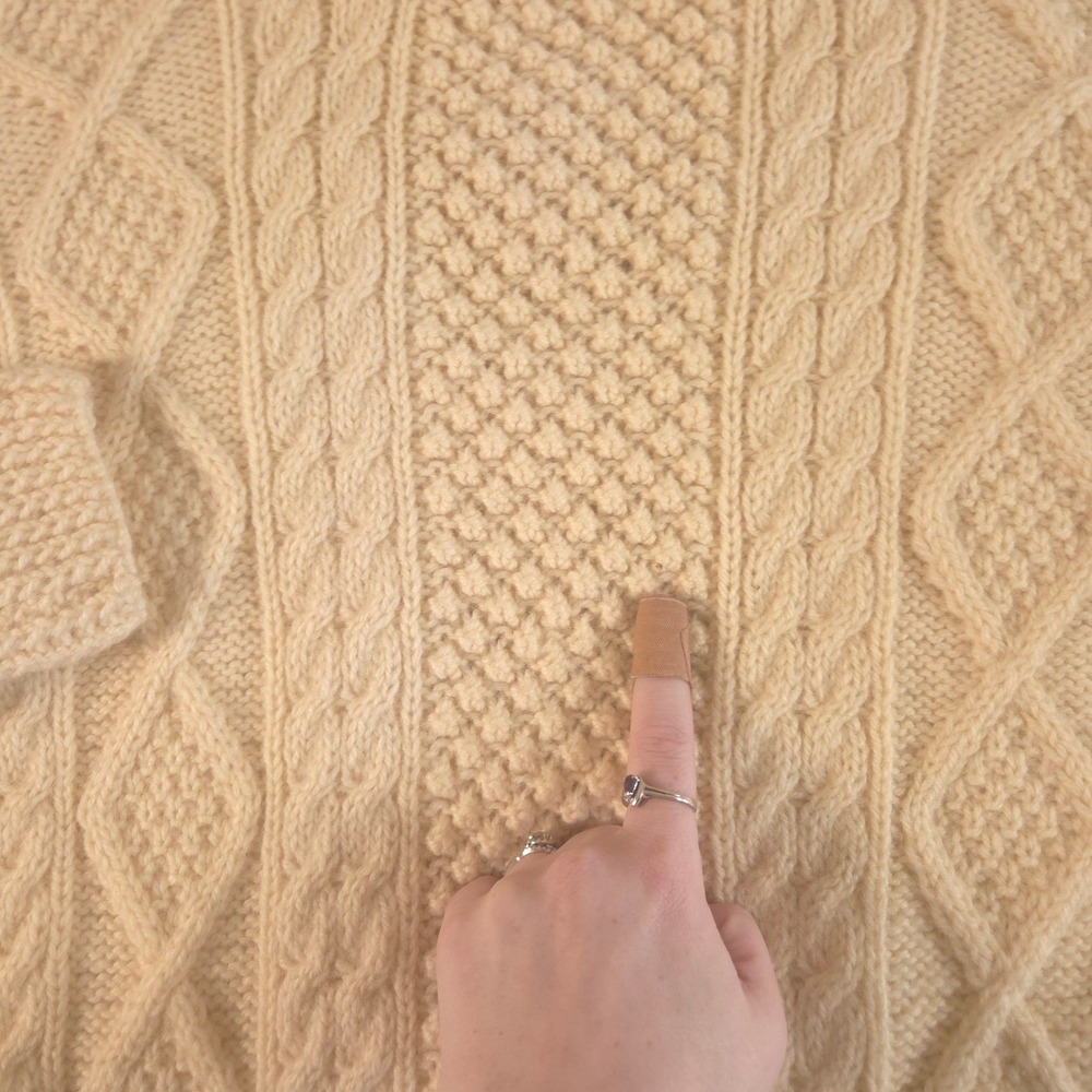VINTAGE John Molloy Sweater Mens L Cream Aran Handknit Virgin Wool Irish 80s 90s - Picture 7 of 11